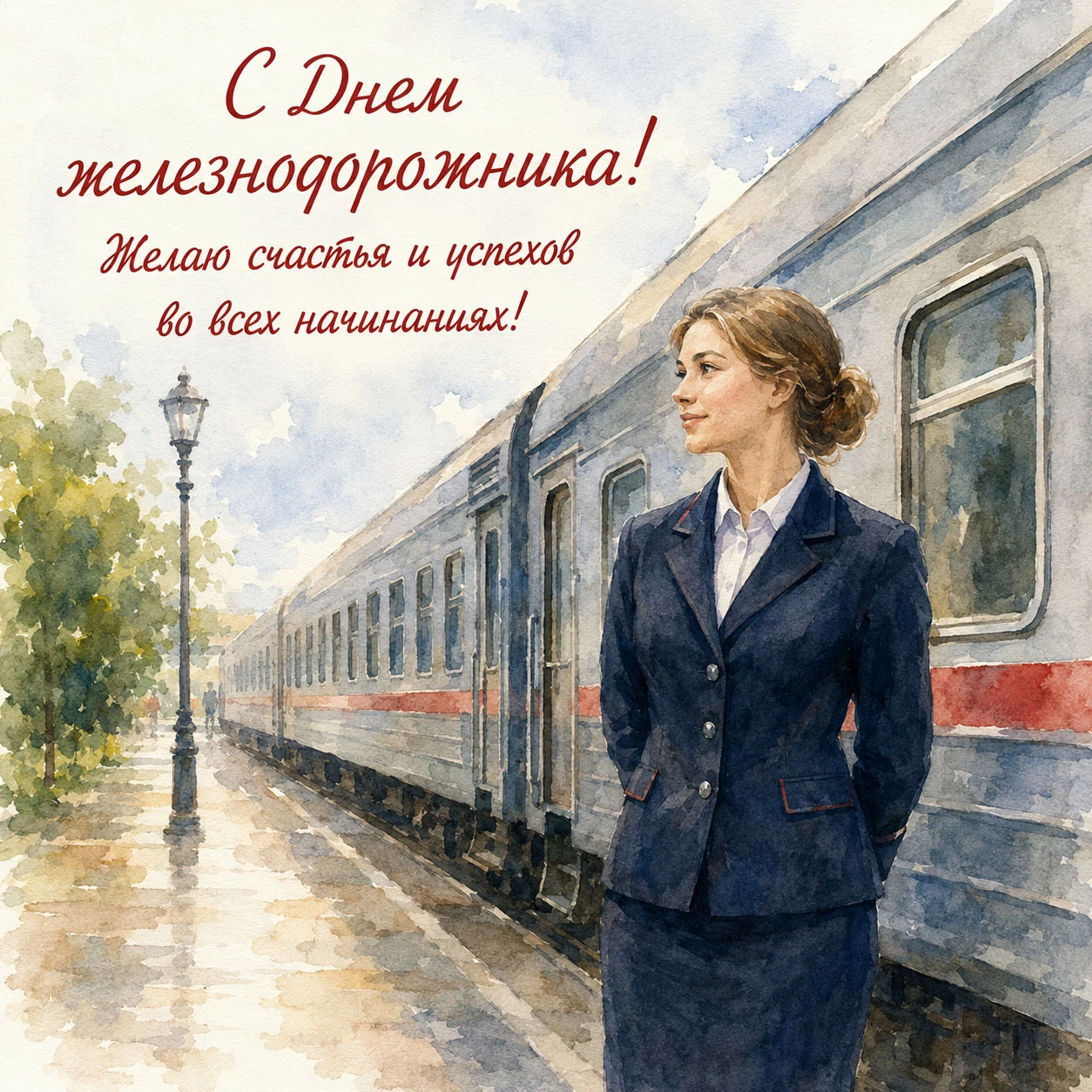 Открытка с Днем железнодорожника с пожеланием счастья и успехов