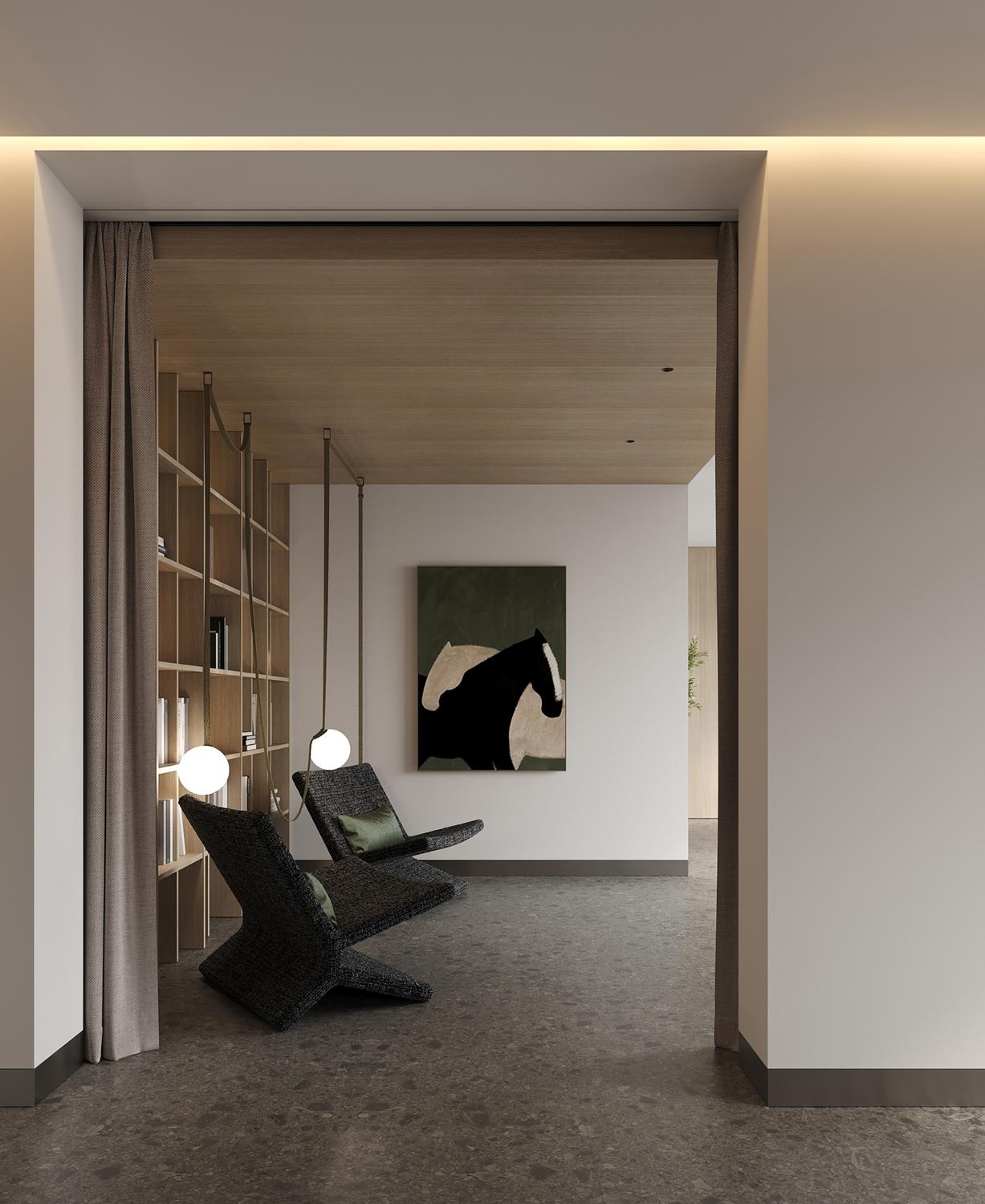 Зона отдыха в библиотеке жилого проекта бизнес-класса Rakurs