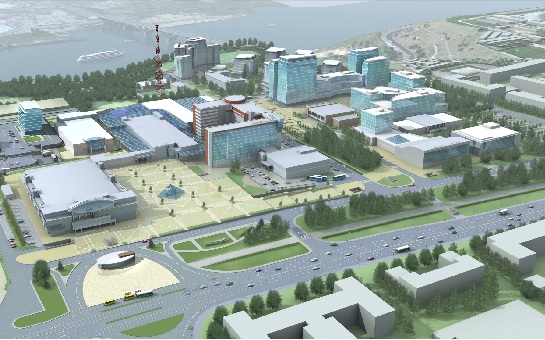 Объемно-планировочное решение территории в районе Дворца спорта с учетом будущего строительства