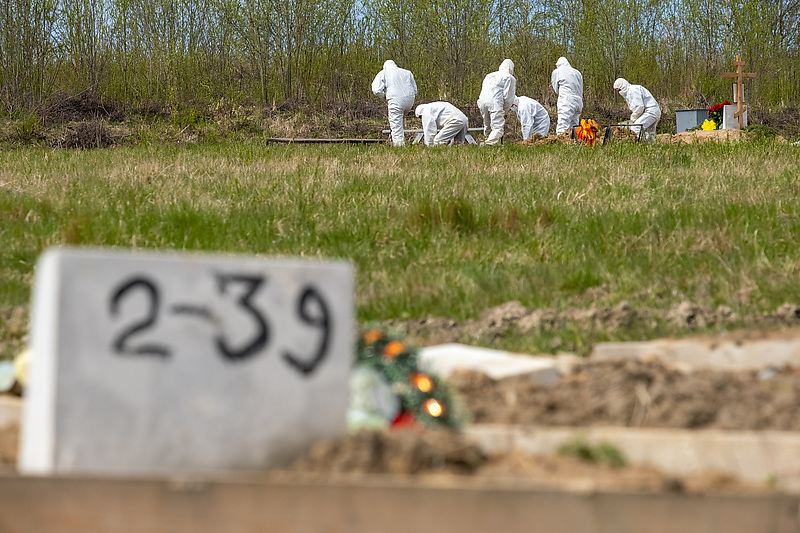 Работники кладбища во время похорон пациента, умершего от коронавирусной инфекции, на Новом Колпинском городском кладбище