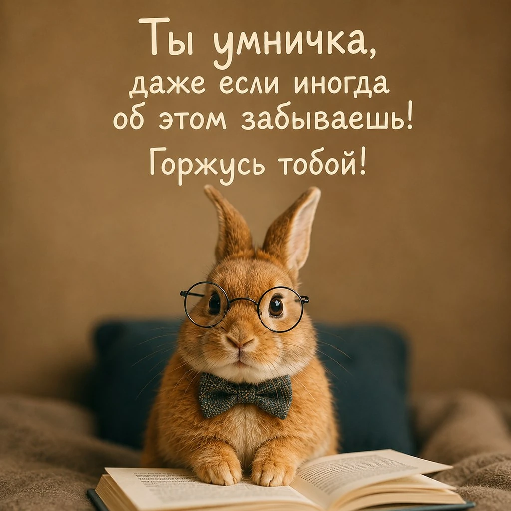 Открытка для поднятия настроения с кроликом в очках