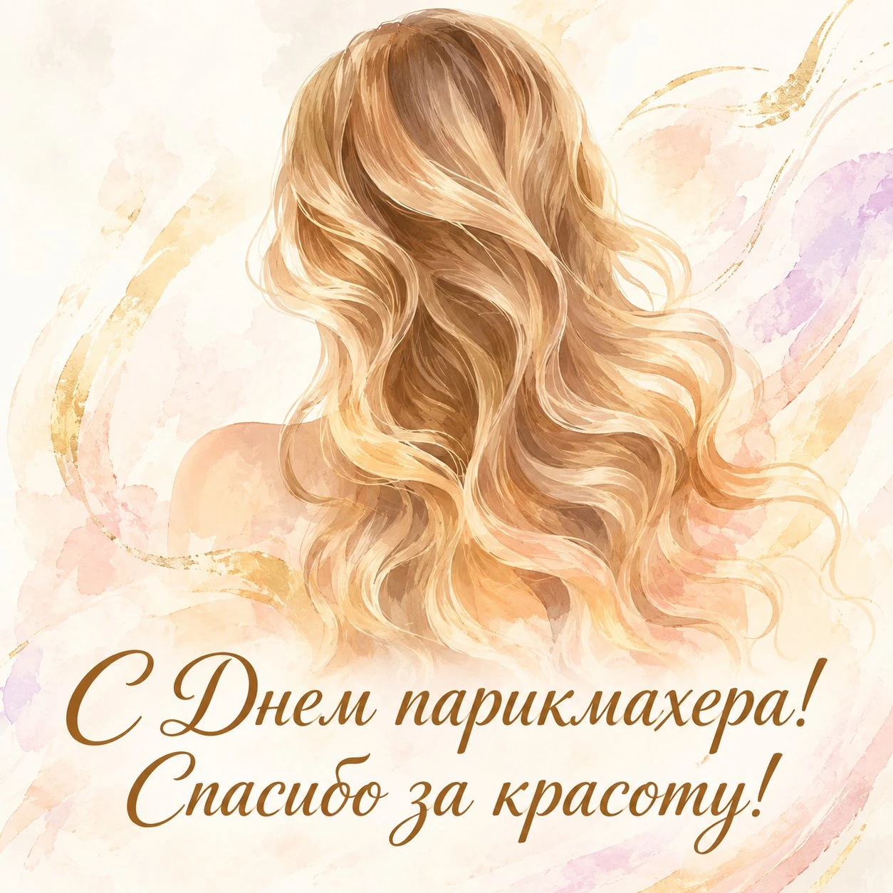 Нежная акварельная открытка с Днем парикмахера