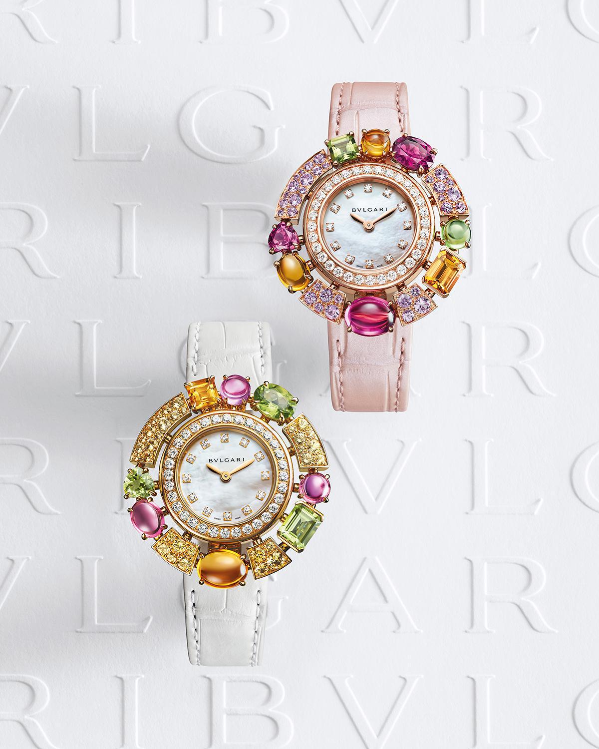 Сверху вниз: часы Allegra Pink Sapphires; часы Allegra Yellow Sapphires, коллекция Allegra, Bulgari
