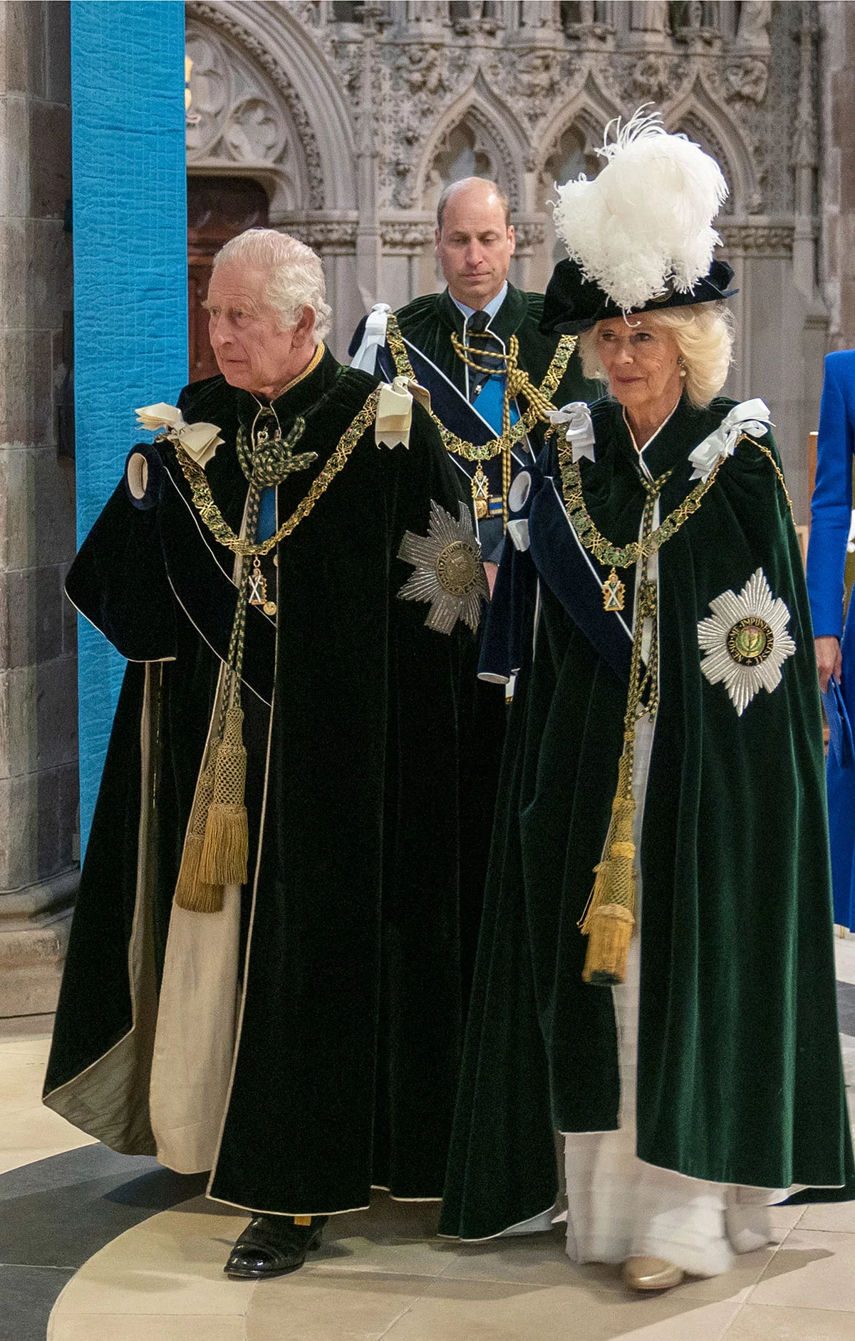 <p>Король Карл III, принц Уильям и королева Камилла на Национальной службе благодарения и посвящения короля Карла III и королевы Камиллы в соборе Святого&nbsp;Джайлса,&nbsp;Эдинбург, Шотландия. 5 июля 2023 года</p>