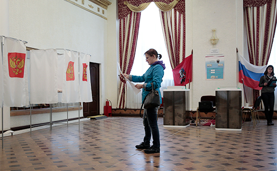На одном из&nbsp;избирательных участков Москвы в&nbsp;единый день голосования
