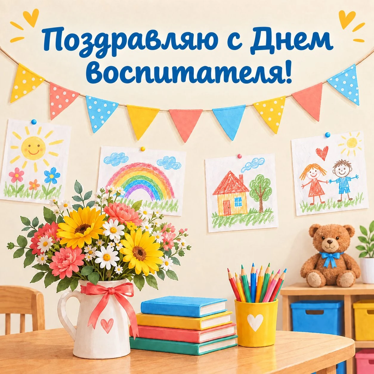 Праздничная открытка с Днем воспитателя