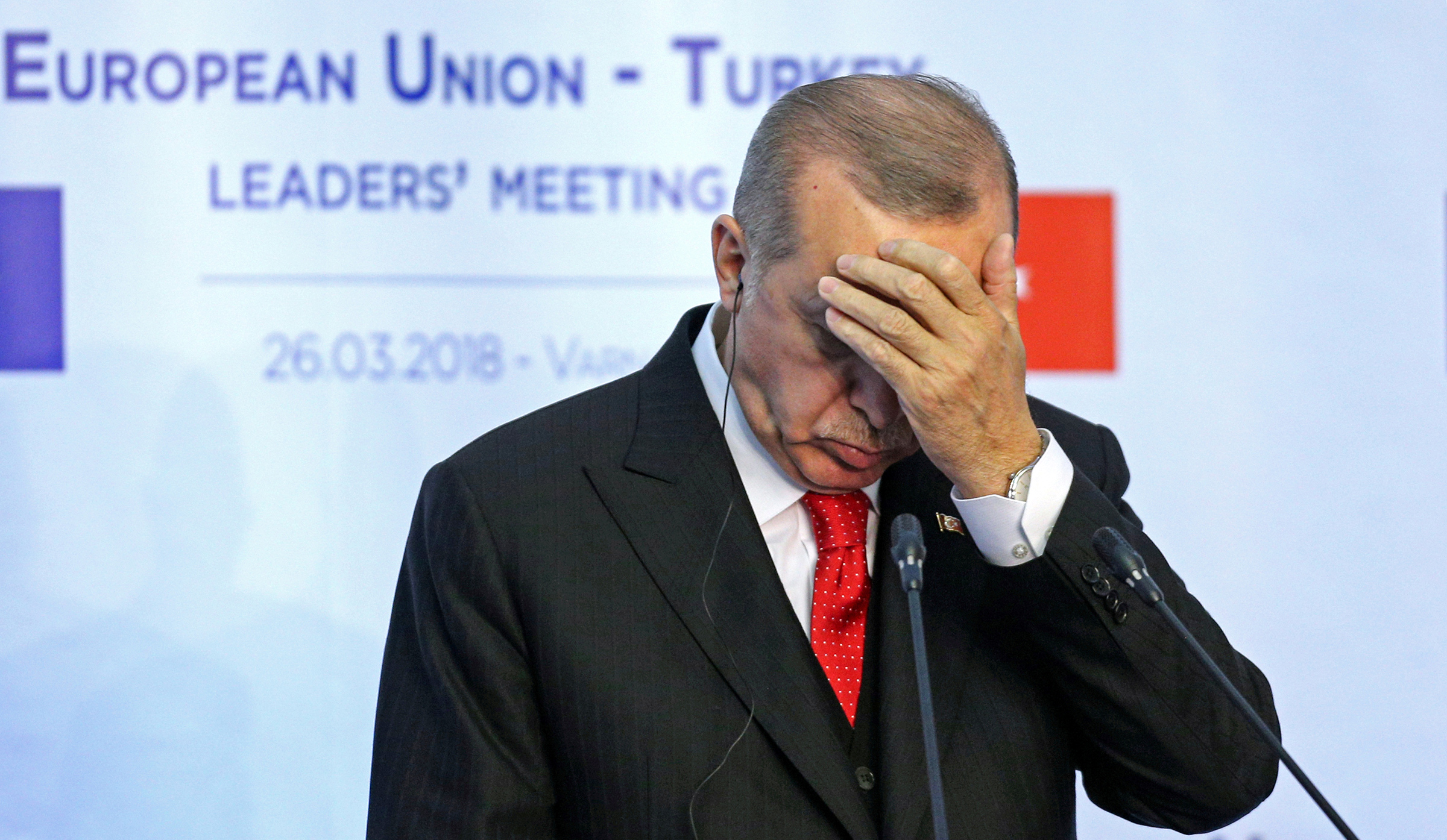 Президент Турции Реджеп Тайип Эрдоган во время пресс-конференции 26 марта 2018 года
