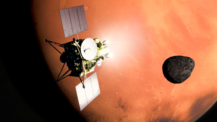 Компьютерное изображение: MMX во время выхода на марсианскую орбиту