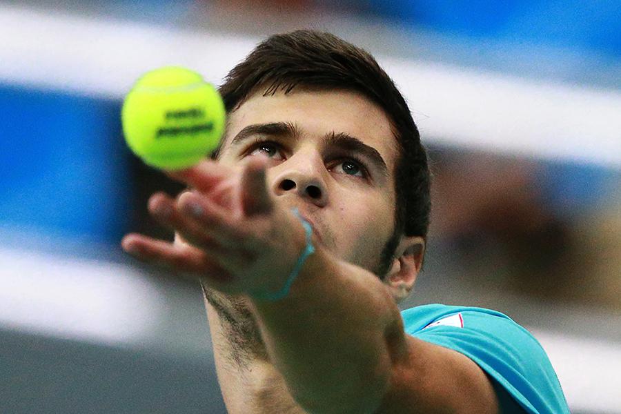 Карен Хачанов во время четвертьфинального матча мужского одиночного разряда &laquo;Кубка Кремля 2013&raquo;&nbsp;