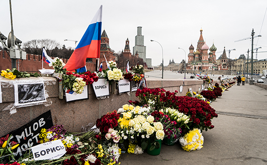 Место гибели политика Бориса Немцова на&nbsp;Большом Москворецком мосту


