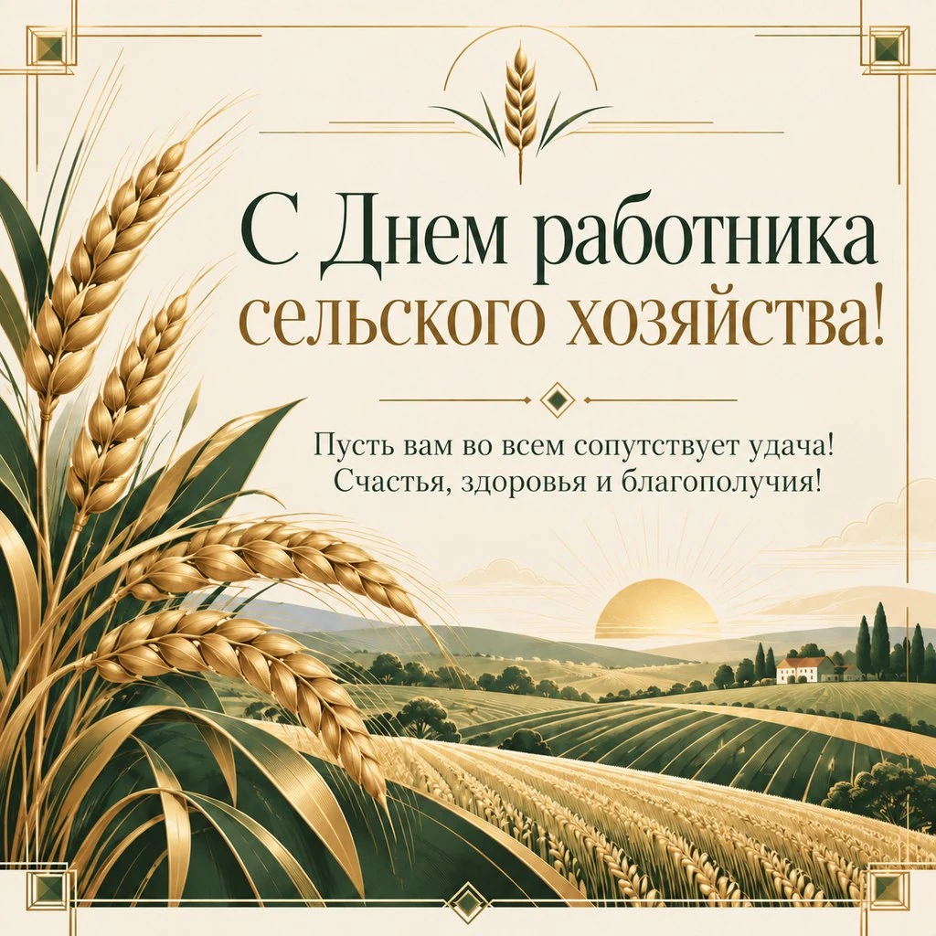 Красивая открытка ко Дню работника сельского хозяйства с пожеланием удачи и счастья