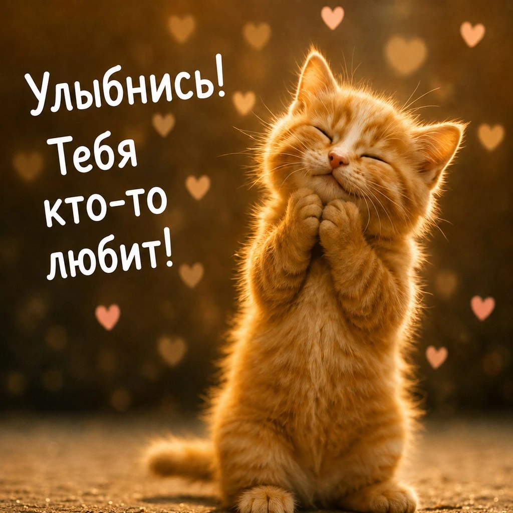 Открытка для поднятия настроения с котенком