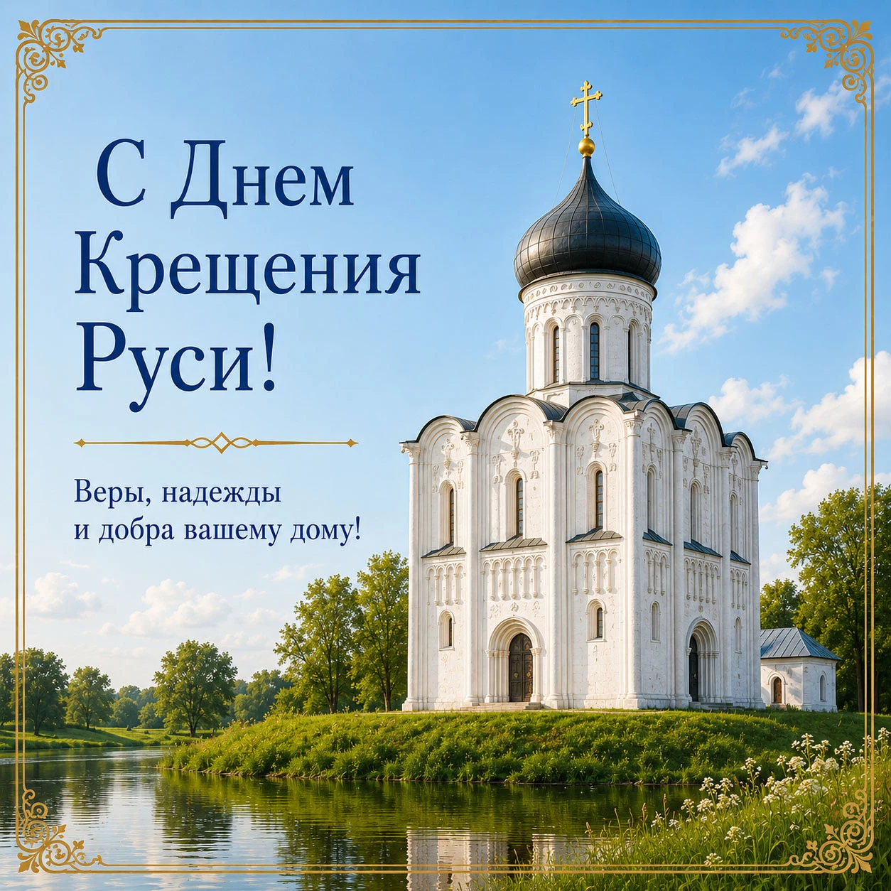 Открытка ко Дню Крещения Руси с пожеланием веры, надежды и добра
