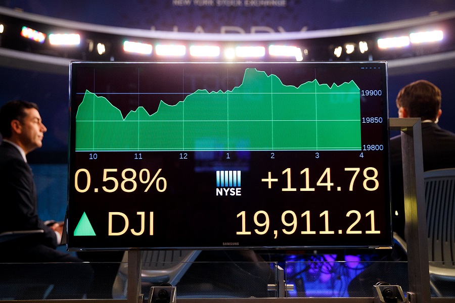 Дисплей с графиком индекса Dow Jones Industrial Average