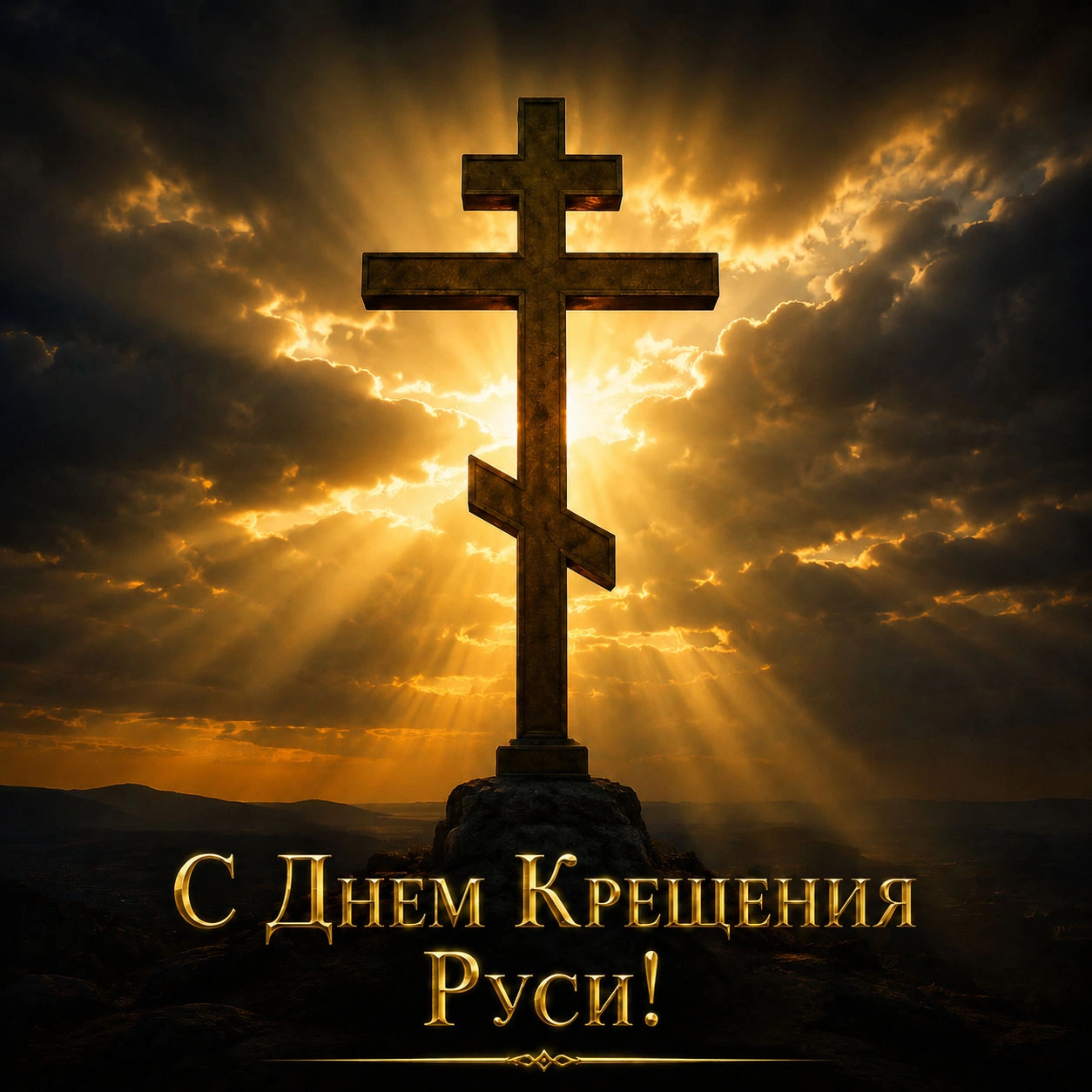 Православная открытка ко Дню Крещения Руси с крестом