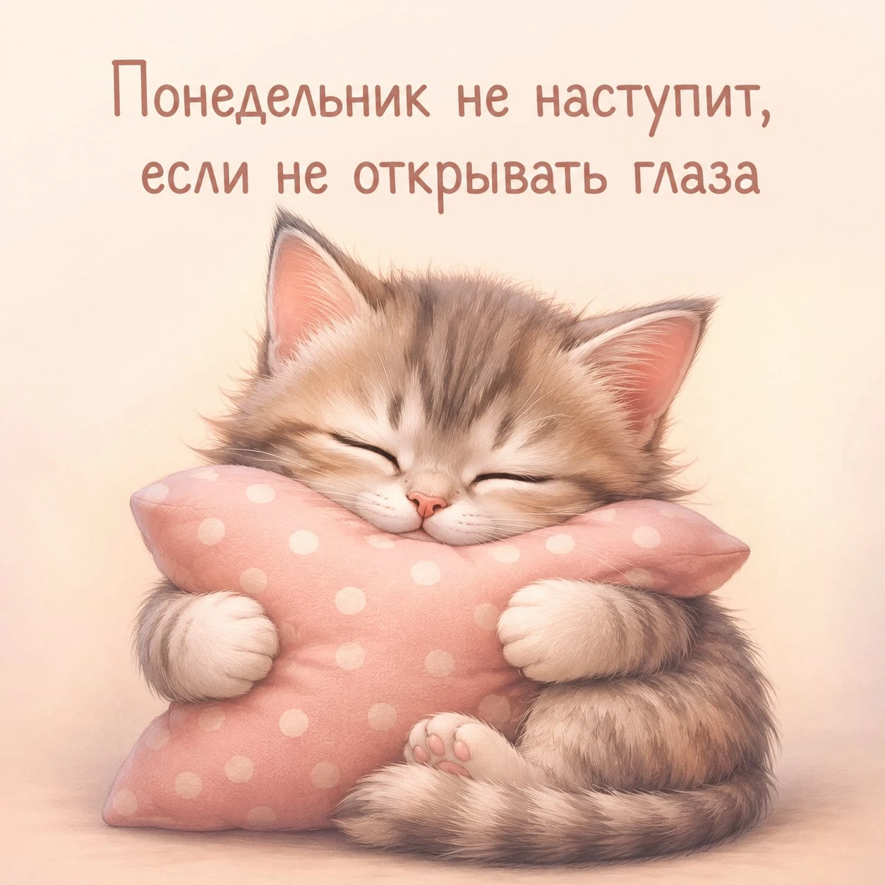 Забавная открытка с надписью «Понедельник не наступит, если не открывать глаза»
