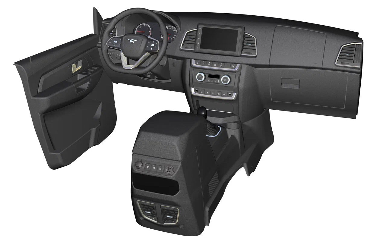 Тоннель поднят. Мы видели и другой ракурс: рычаг стояночного тормоза новый, и ему отвели нишу. Шайба 4WD повторяет таковую у пикапа ST6