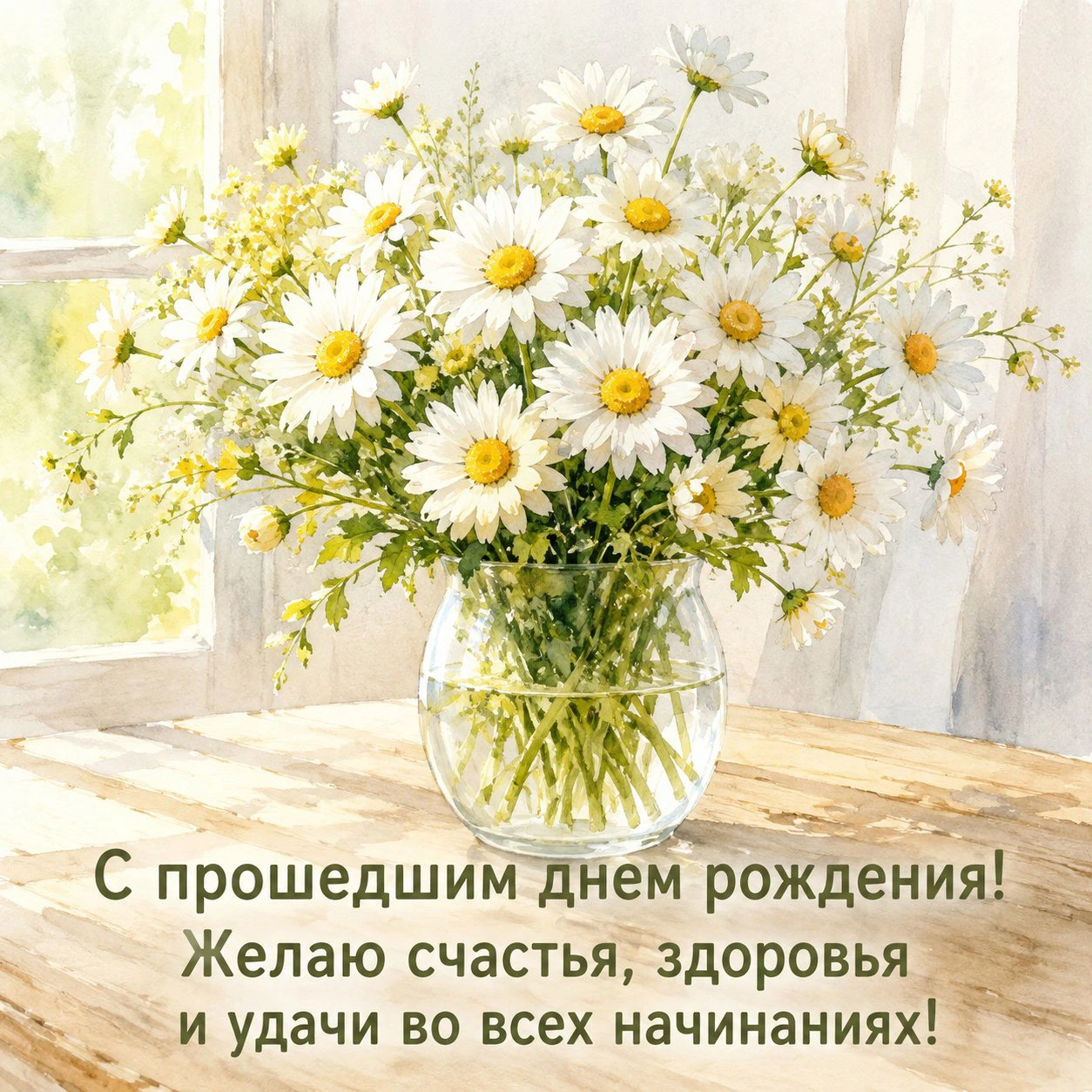 Красивая открытка с ромашками с прошедшим днем рождения