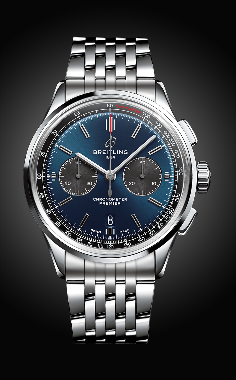 Часы Premier B01 Chronograph 42&nbsp;с синим циферблатом и браслетом из нержавеющей стали
