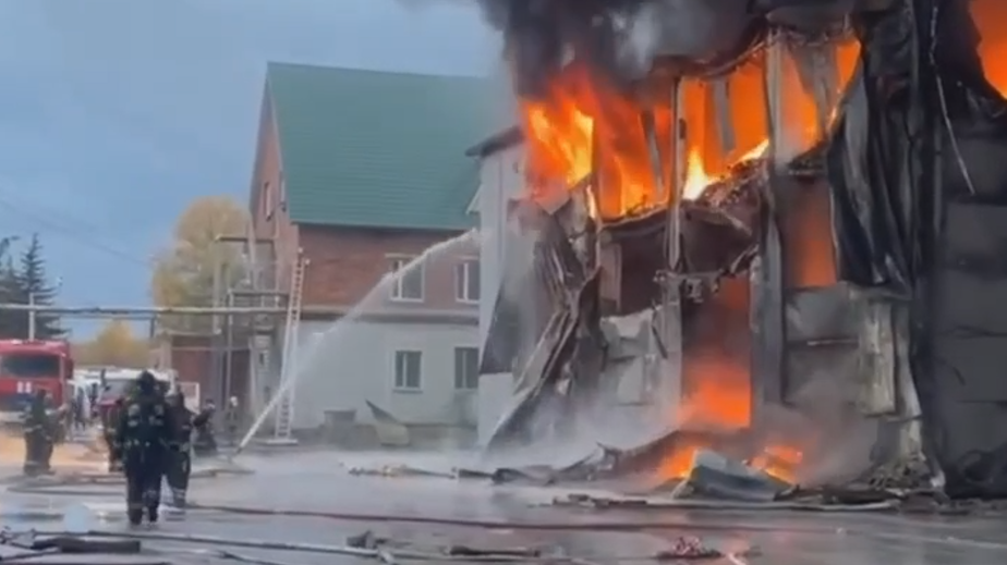 В Долгопрудном сгорел крупный склад. Видео