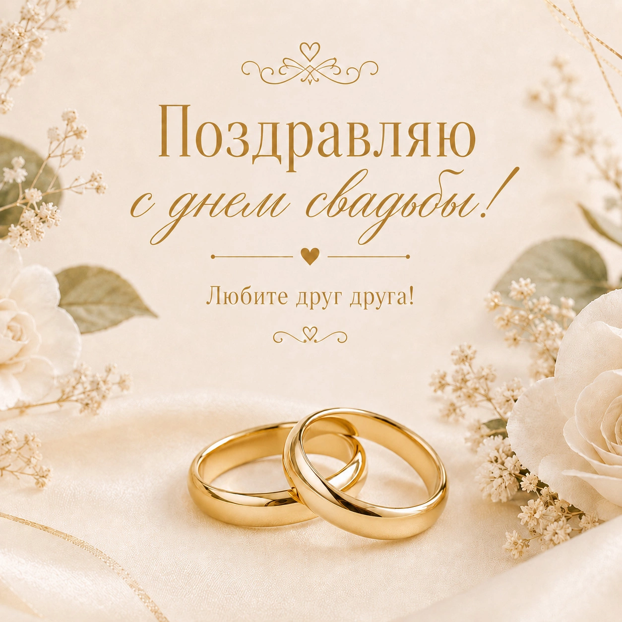 Нежная открытка с днем свадьбы и пожеланием любви