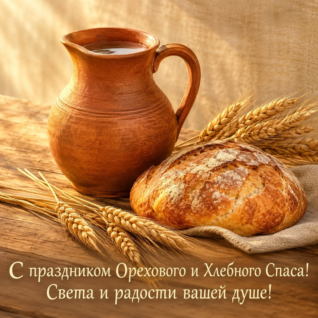 Светлая открытка с праздником Орехового и Хлебного Спаса