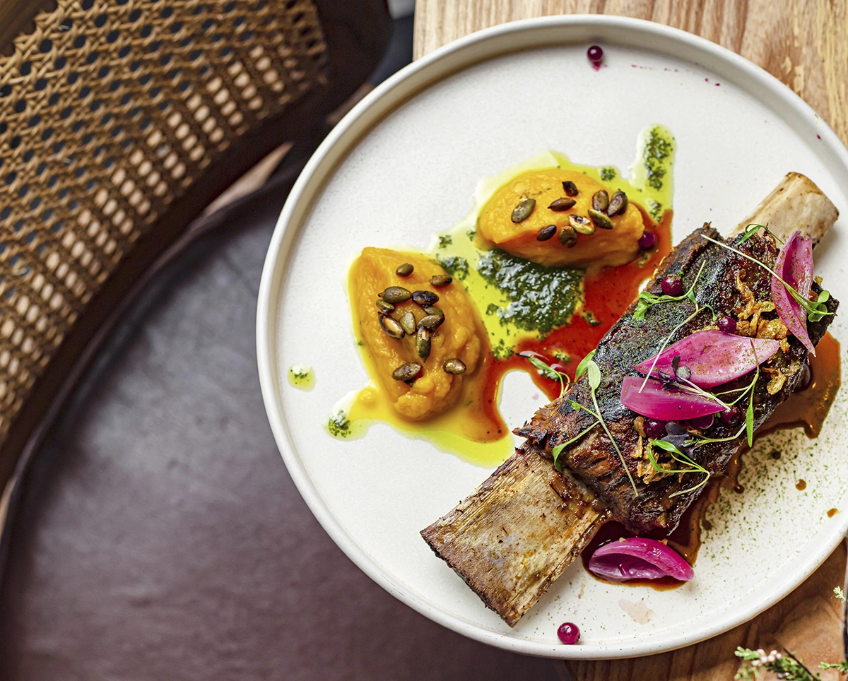 Мраморное ребро с тыквенным кремом