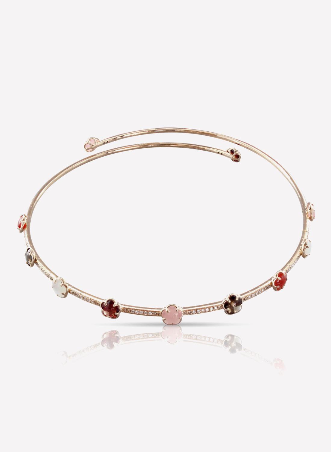 Колье Figlia dei fiori, розовое золото, бриллианты, кварц, халцедон, карнелиан, лунный камень, Pasquale Bruni