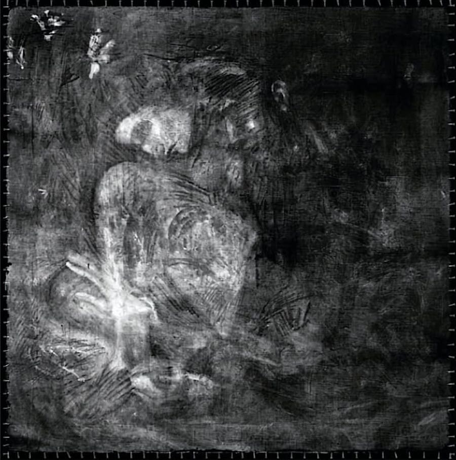 Рентген &laquo;Завтрака слепого&raquo;, на котором видно очертания портрета с обнаженной женщиной