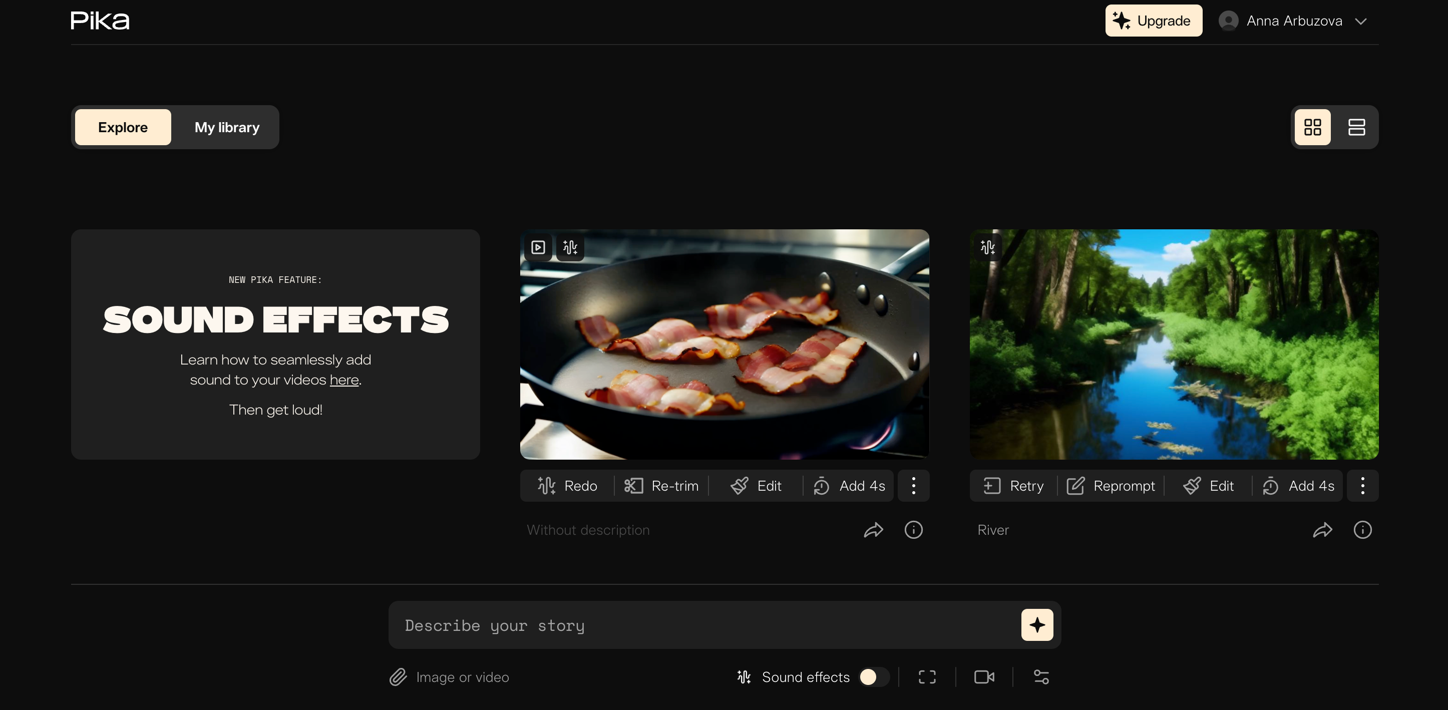 Интерфейс нейросети Pika