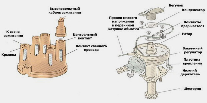 Схема типичного устройства трамблера бесконтактной системы зажигания