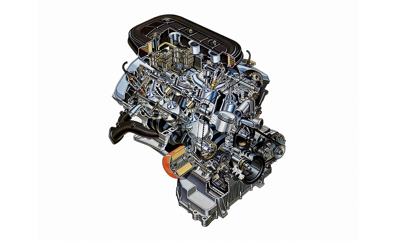 Разработкой этого двигателя в 1970-х годах занимался конструктор Джузеппе Буссо, в честь него мотор и получил свое название. В 1979 году V-образная &laquo;шестерка&raquo; дебютировала на бизнес-седане Alfa 6. Первая версия объемом 2,5 л имела два клапана на цилиндр и питалась от нескольких карбюраторов Dell&rsquo;Orto, а максимальная мощность мотора в такой конфигурации составляла 156 лошадиных сил. Позже, после появления непосредственного впрыска топлива Bosch L-Jetronic, чтобы подогреть продажи модели 75 в США, Alfa Romeo анонсировала вариант с 3,0-литровым двигателем, мощностью 185 лошадиных сил. Его доработанную версию впоследствии будут использовать на мелкосерийных двухдверках SZ и RZ, созданных совместно с кузовным ателье Zagato.