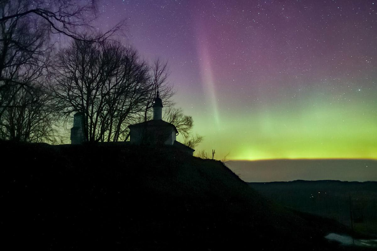Полярное сияние, Псковская область, 23 марта 2026 года