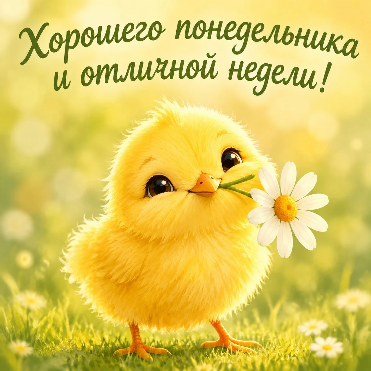 Светлая открытка с птенчиком и пожеланием хорошего понедельника