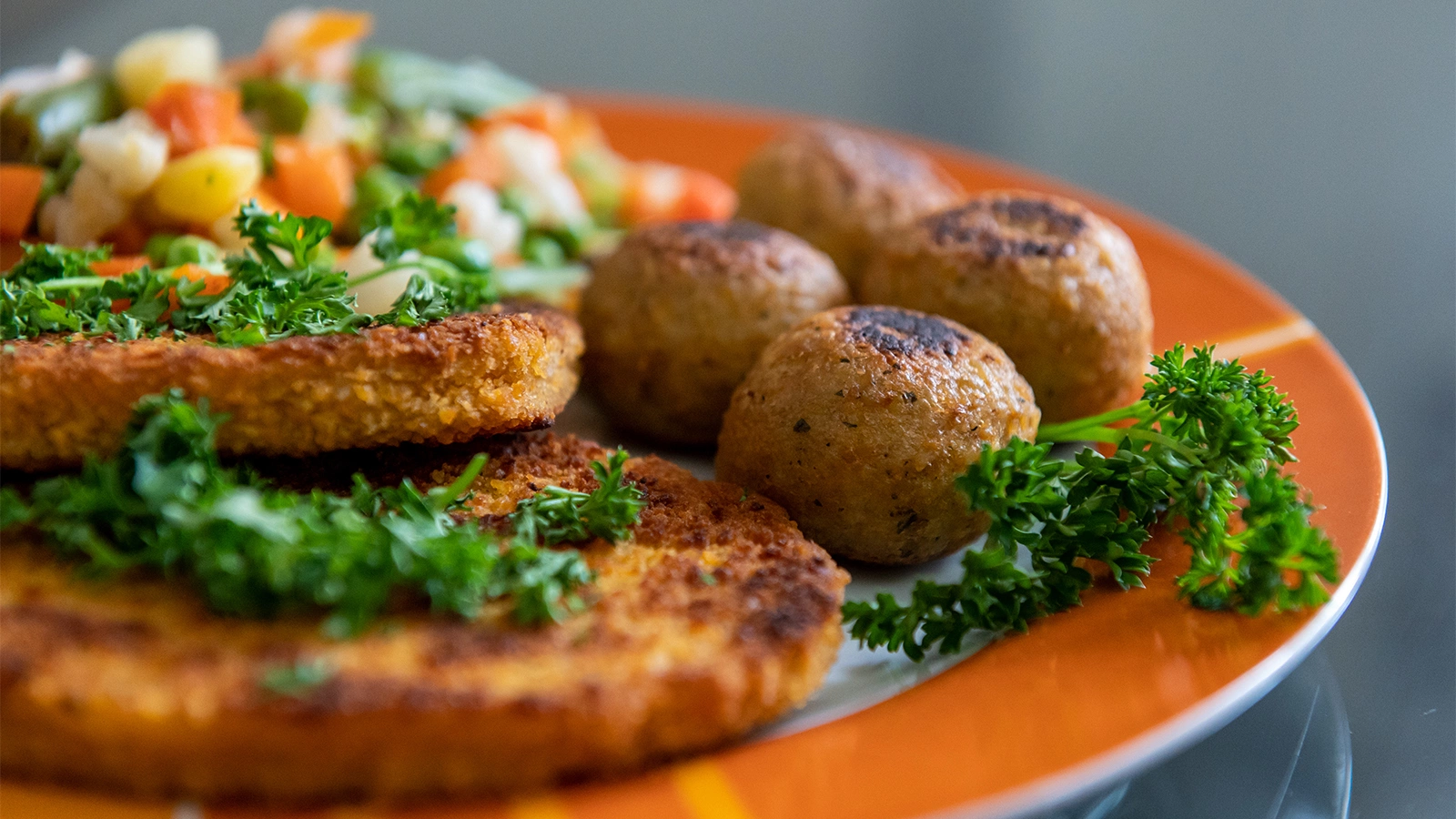 <p>Caption: 07 February 2022, Baden-Wuerttemberg, Rottweil: Vegan falafel, vegan cutlets and vegetables are seen on a plate in a kitchen. Photo: Silas Stein/dpa</p>