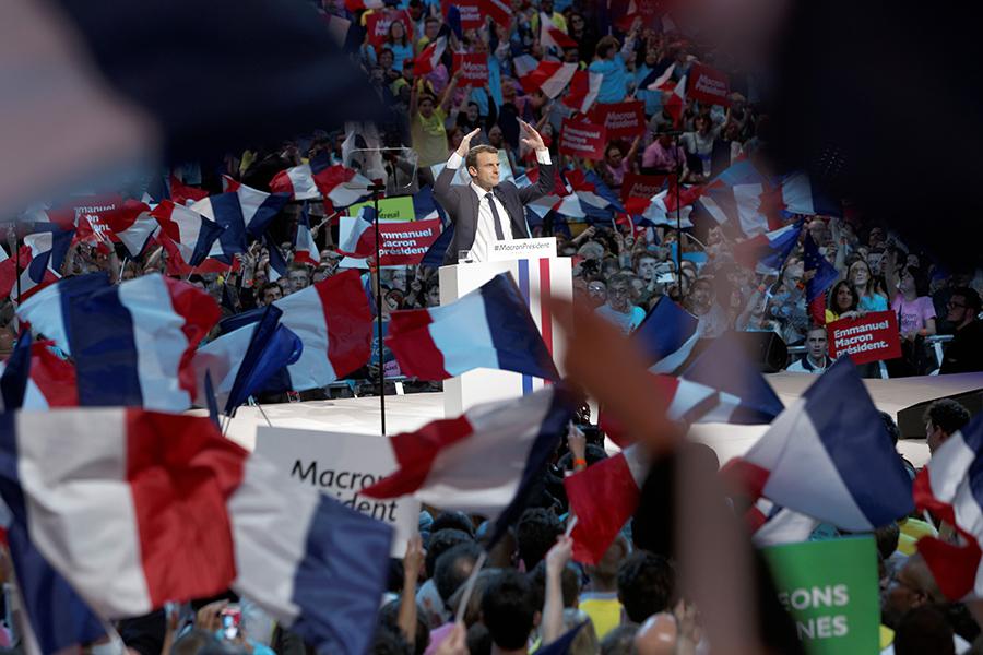 Эмманюэль Макрон во время предвыборного выступления. 2017 год