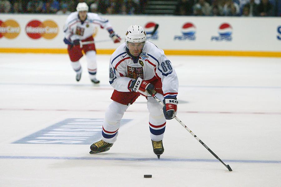 
HELSINKI, FIN &mdash; AUGUST 30: Jaromir Jagr #68 of Team Czech Republic drives with the puck against Team Finland during the World Cup of Hockey tournament at Hartwall Arena on August 30, 2004 in Helsinki, Finland. Finland defeated Czech Republic 4-0.&nbsp;