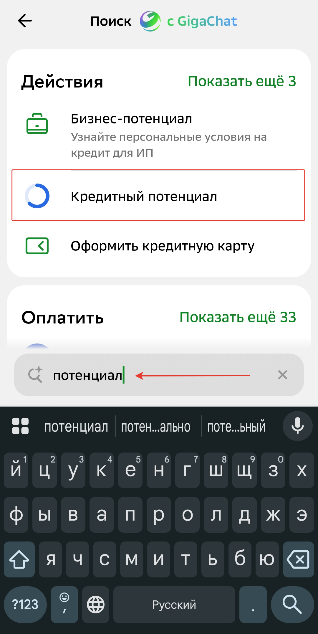 Найдите в приложении раздел &laquo;Кредитный потенциал&raquo;