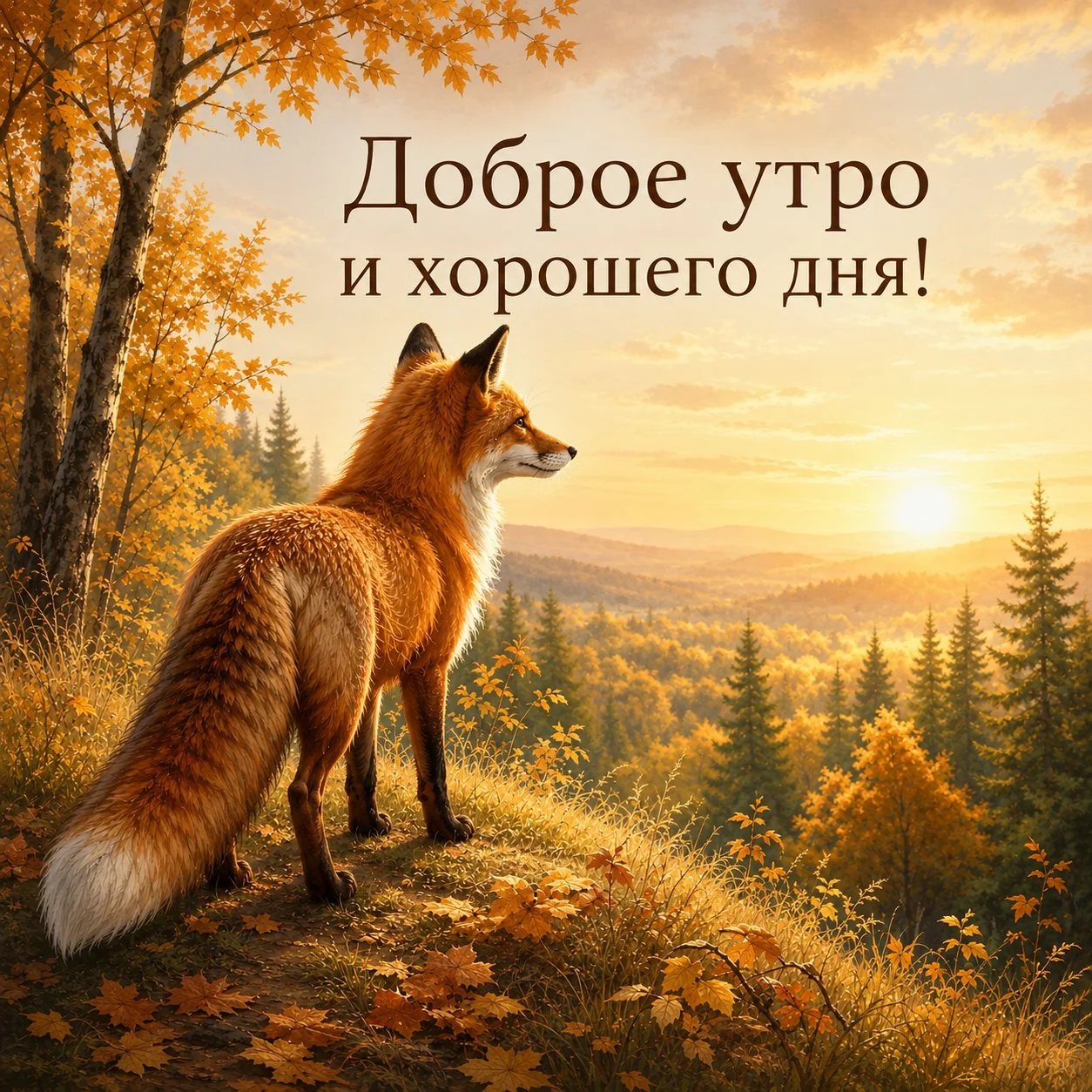 Теплая открытка с добрым утром и лисой