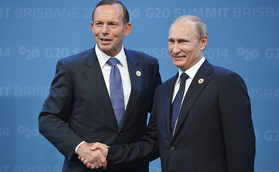 Премьер-министр Австралии Тони Эббот и президент России Владимир Путин (слева направо) перед началом саммита «Большой двадцатки»
