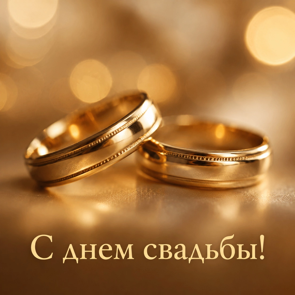 Стильная открытка с кольцами и поздравлением с днем свадьбы