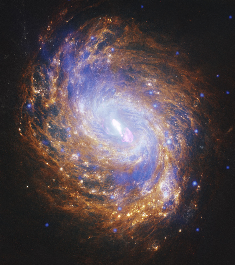 Спиральная галактика NGC 1068, или Мессье 77. В центре находится черная дыра, которая в два раза тяжелее Млечного Пути