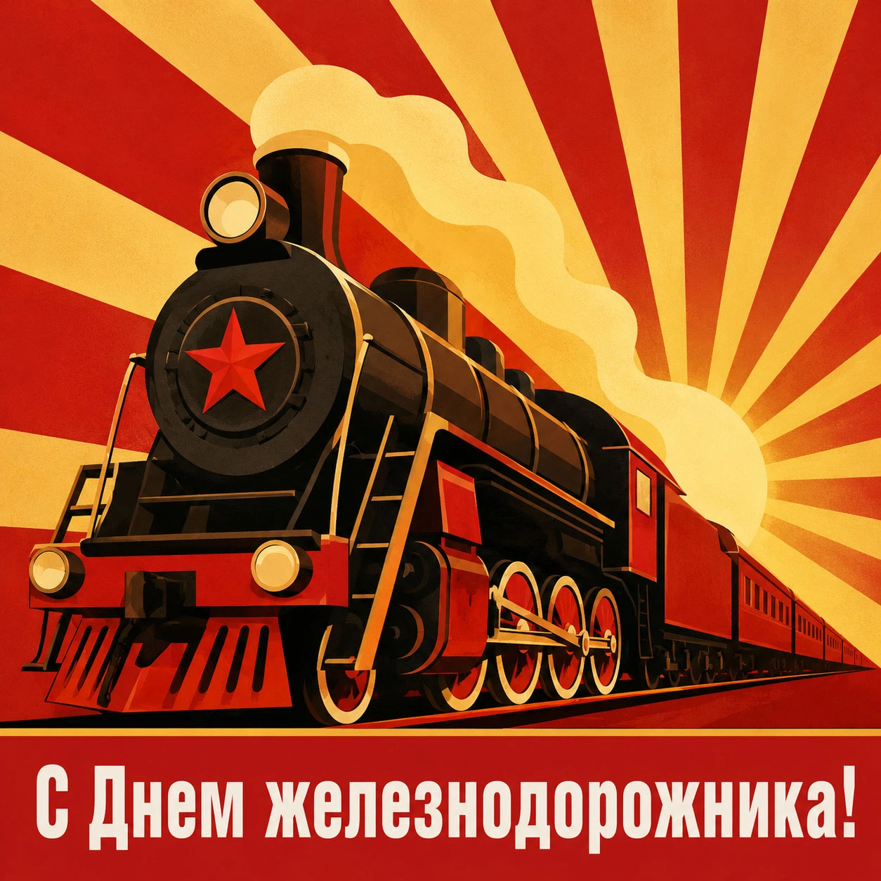Советская открытка с надписью «С Днем железнодорожника!»