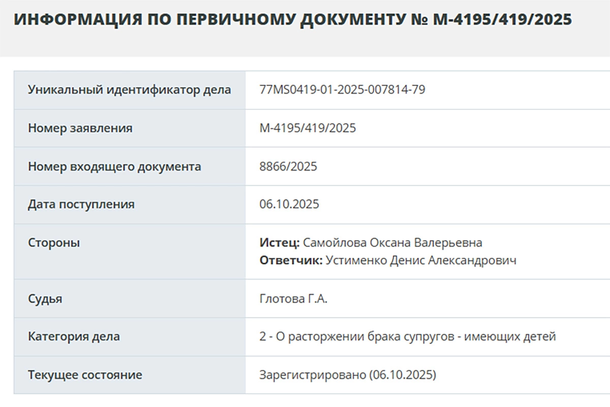 Карточка дела о разводе на сайте судов общей юрисдикции города Москвы