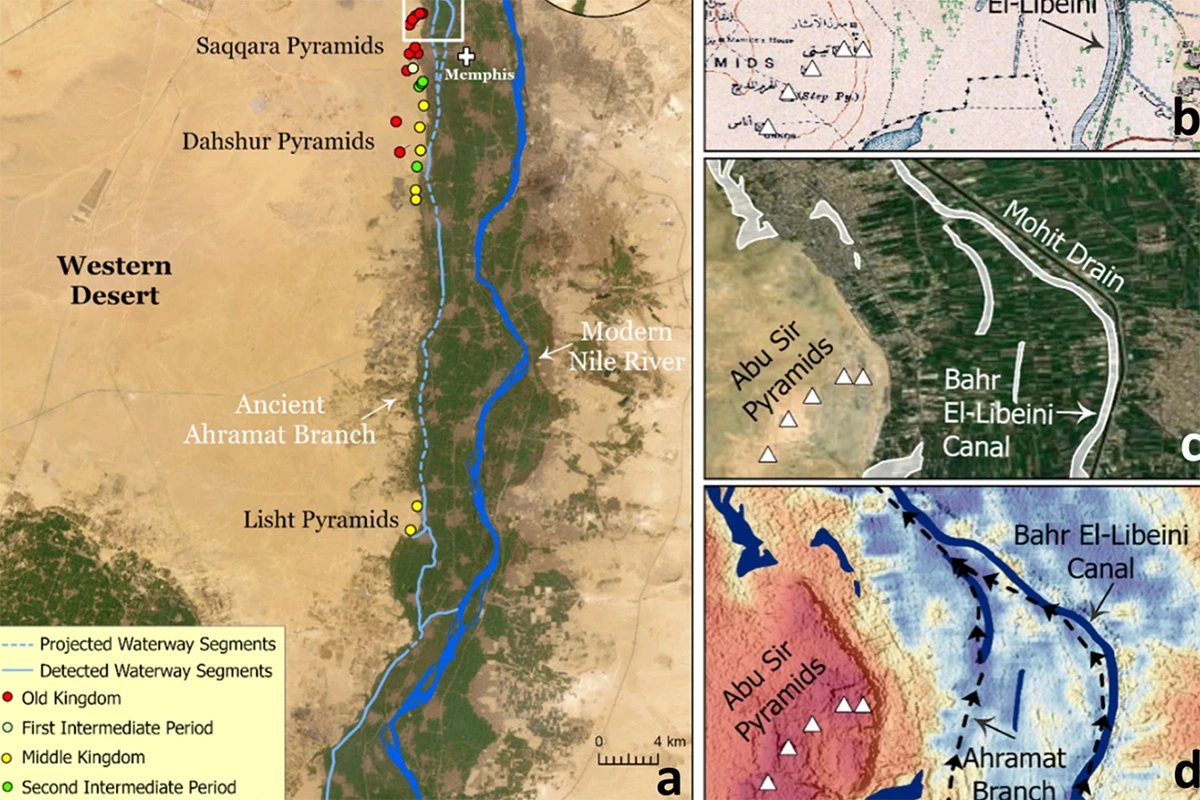 <p>Смоделированные на основе спутниковой съемки изображения рельефа местности в долине, где протекала в древности река Ахрамат</p>