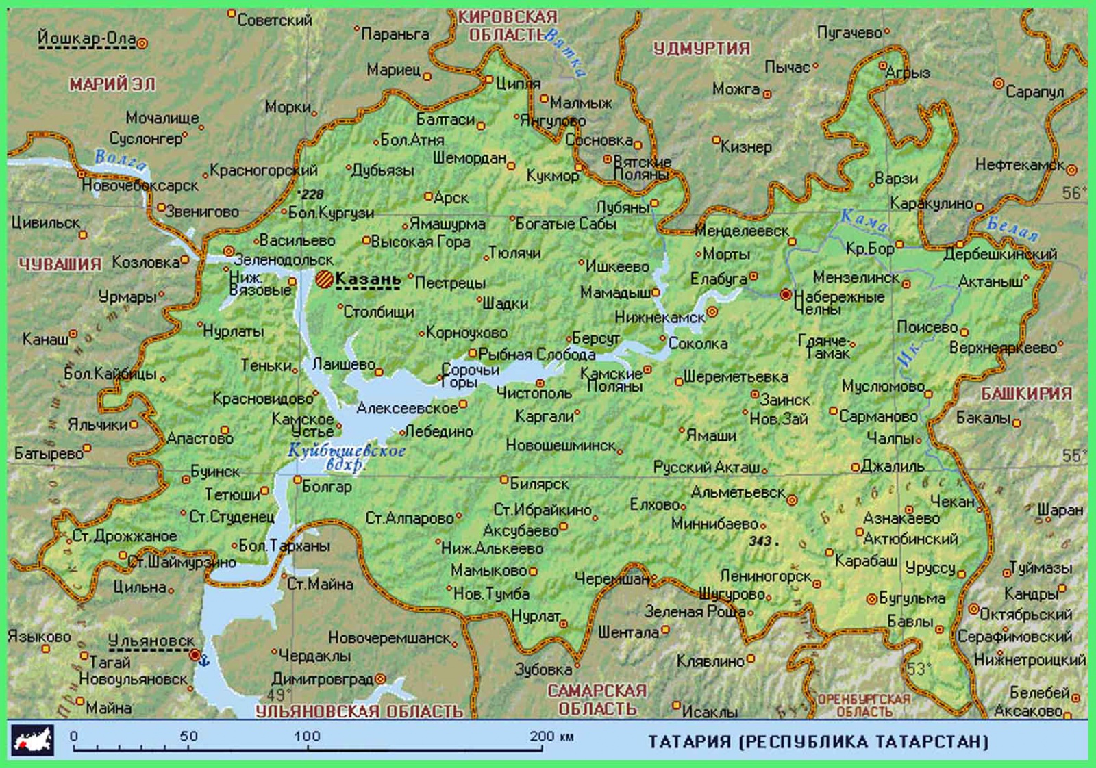 Географическая карта Татарстана