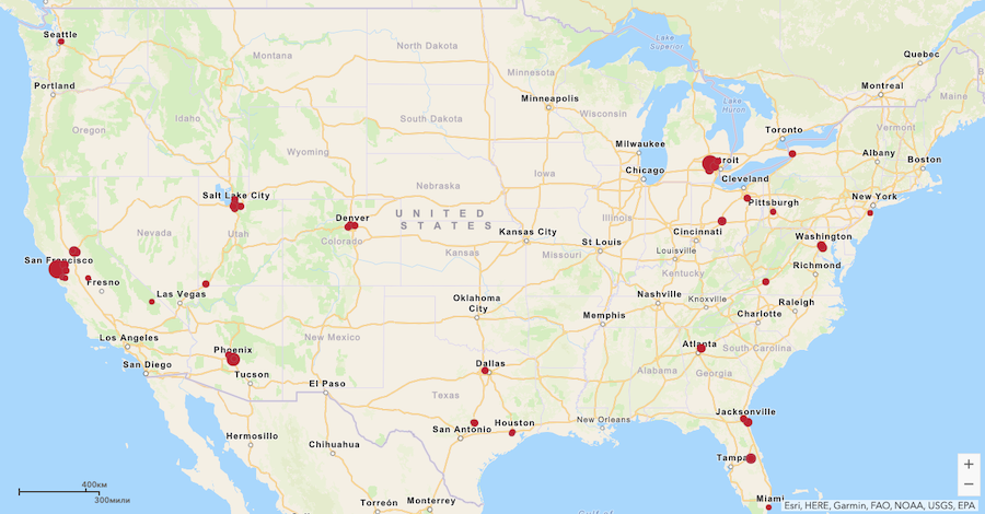 На интерактивной карте NHTSA (американский аналог ГИБДД) можно посмотреть, как тестируют беспилотники для перевозки грузов по дорогам США