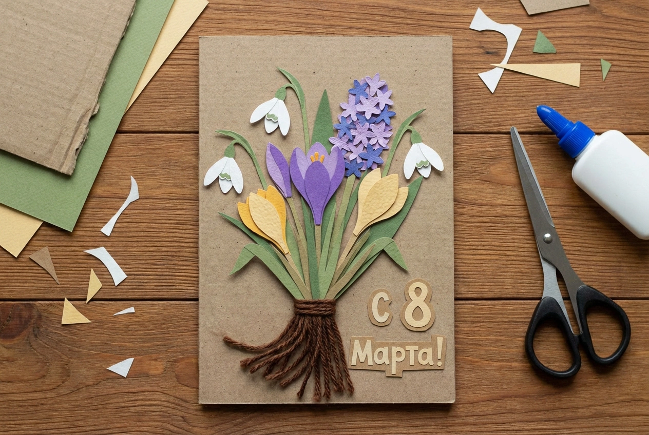 Открытка на 8 Марта своими руками для мамы, бабушки, учительницы