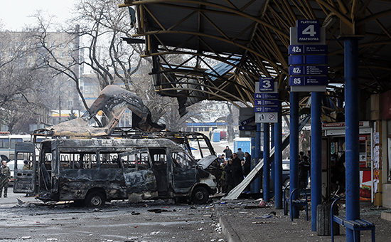 Обстреленная автобусная станция в Донецке