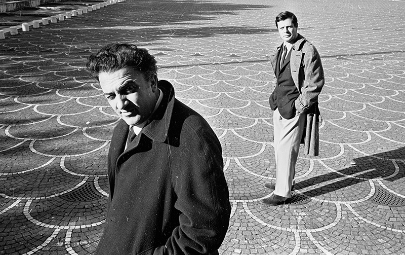 Федерико Феллини и Марчелло Мастроянни в Риме, 1962